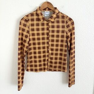 WITH JEAN yellow check bobbie long sleeve button down shirt / size S